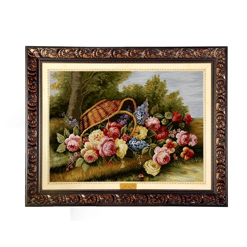 تابلو فرش ماشینی نقش نگار رضوی طرح گل کد 2381D