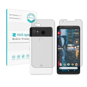 Rockspace HyGEL model transparent screen protector suitable for Google Pixel 2 XL mobile phone along with the back of the phone