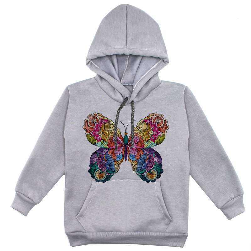 هودی دخترانه مدل پروانه F79 رنگ طوسی