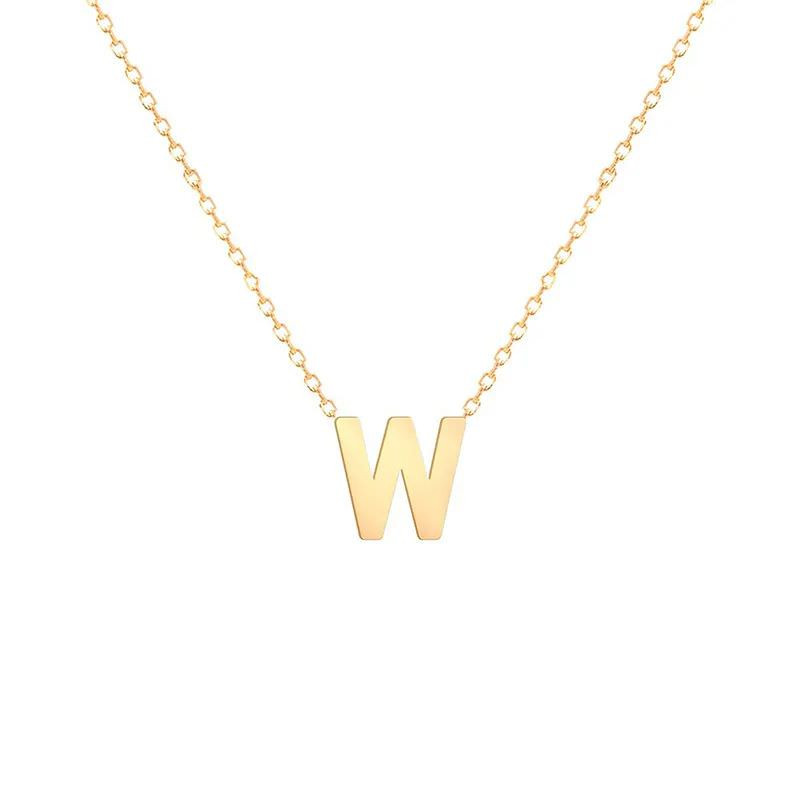 گردنبند طلا 18 عیار زنانه با زنجیر حلقهای (فلامینگو) گالری قو طلایی مدل حرف W با فونت ساده