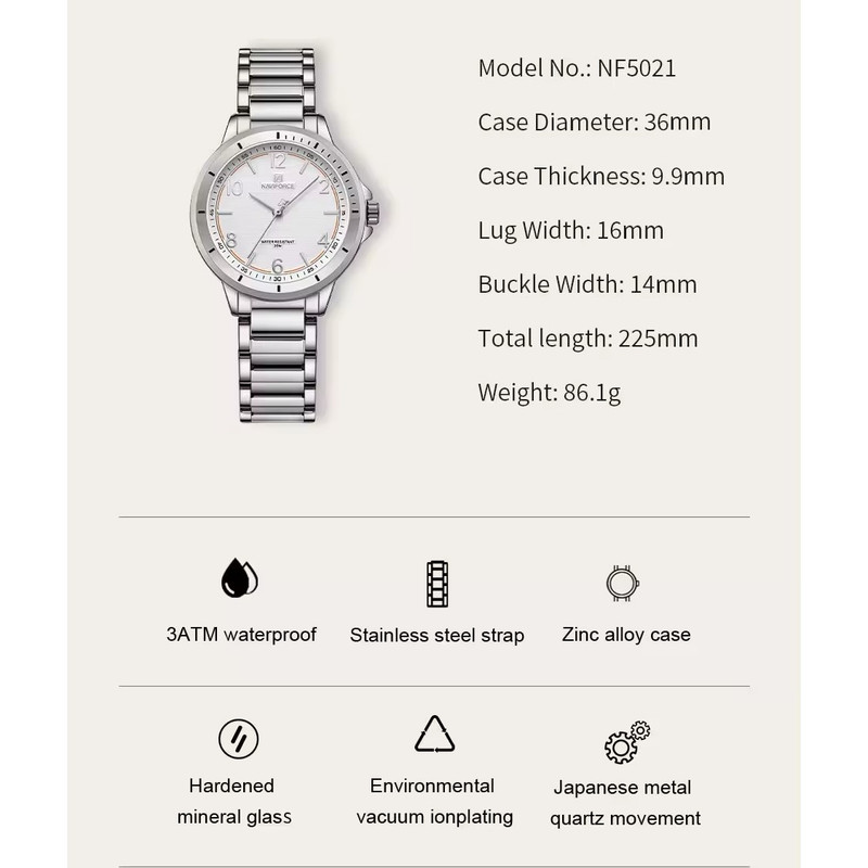 ساعت مچی عقربه ای زنانه نیوی فورس مدل NF5021SWS ساعت مچی عقربه ای زنانه نیوی فورس مدل NF5021SWS