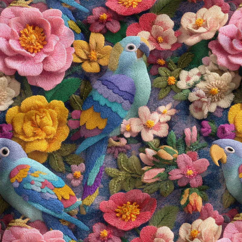 پارچه ملحفه عرض 1.5 متر پارچه باما طرح پنج بعدی طوطی سخنگو کد 5013854 رنگ آبی