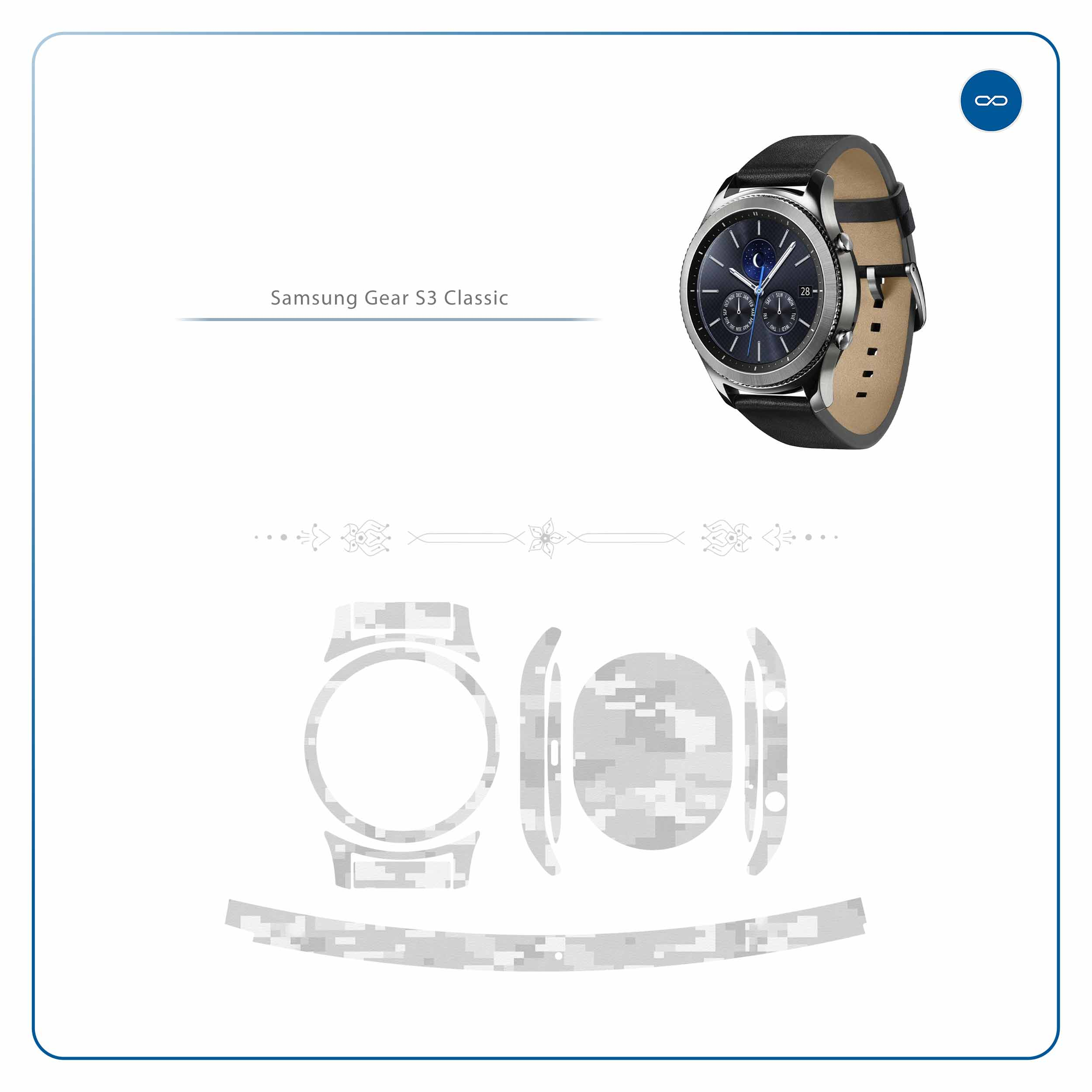 برچسب ماهوت طرح Army-Snow-Pixel مناسب برای ساعت هوشمند سامسونگ Galaxy Gear S3 Classic