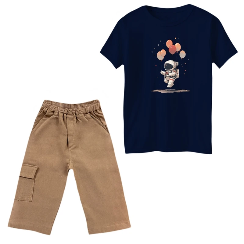 ست تی‌شرت و شلوارک پسرانه مدل فضانورد و بادکنک
