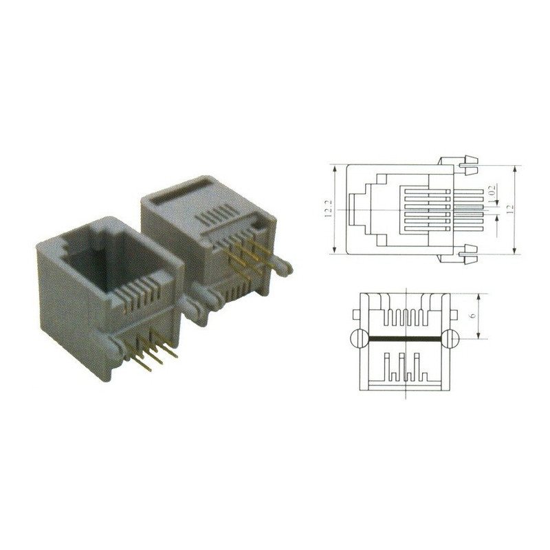 کانکتور مادگی تلفن مدل 6P6C-RJ12-Right.Angle بسته 2 عددی