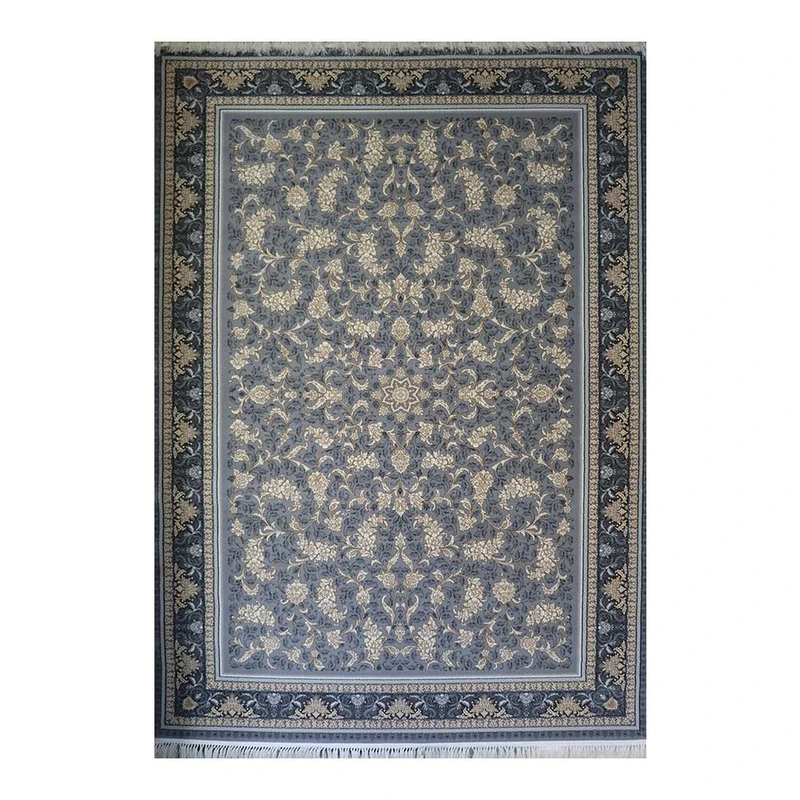 فرش ماشینی 700 شانه فرش هیوا زمینه نقره‌ای حاشیه نقره ای مدل افشان نگار