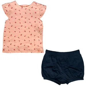 ست تی شرت و شورت نوزادی کیابی مدل 5227 گیلاس رنگ صورتی