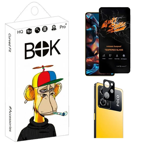 محافظ صفحه نمایش بوک مدل Transparent Antistatic مناسب برای گوشی موبایل شیائومی Poco X5 Pro به همراه محافظ لنز دوربین
