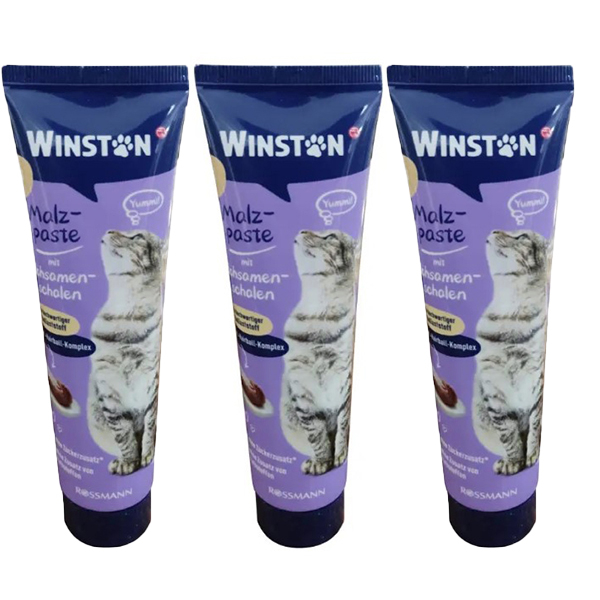 خمیر مالت گربه بالغ برند وینستون مدل آنتی هیربال مجموعه 3عددی وزن 300 گرم