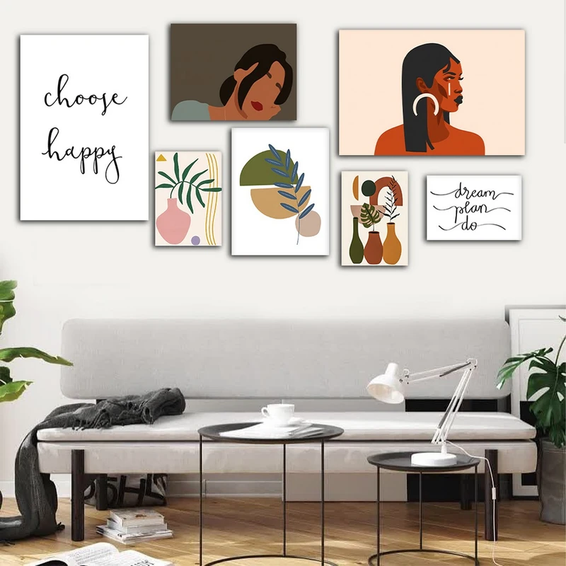 تابلو شاسی بکلیت طرح نقاشی مینیمال و جمله انگیزشی مدل SH-709 مجموعه 7 عددی