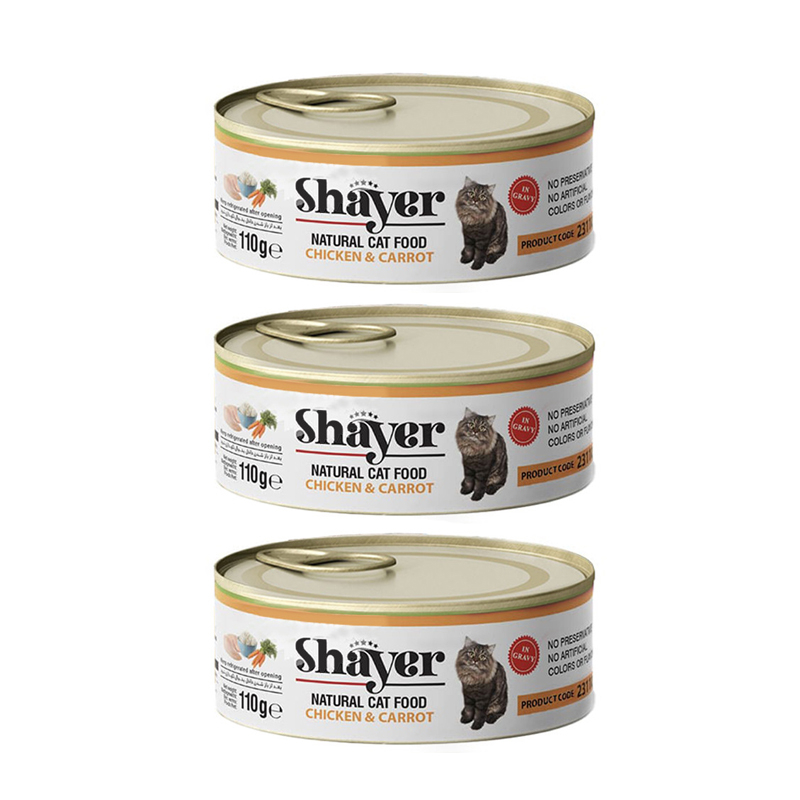 کنسرو غذای گربه شایر مدل مرغ و هویج در ژل وزن 110 گرم بسته 3 عددی