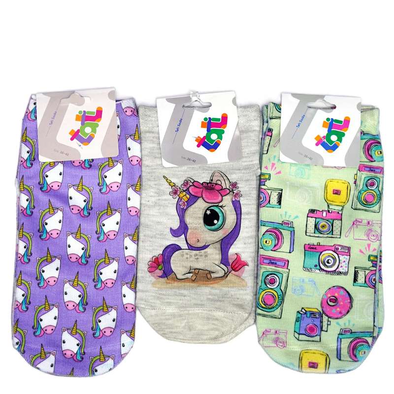 جوراب ساق کوتاه دخترانه مدل 01 بسته 3 عددی