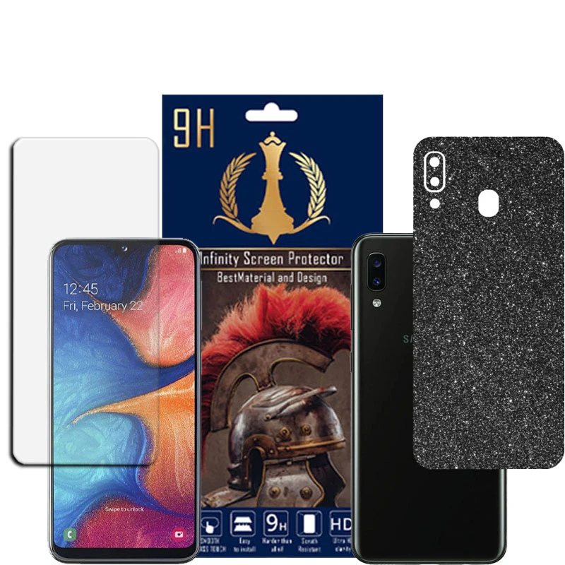 برچسب پوششی اینفینیتی مدل PRO MAX مناسب برای گوشی موبایل سامسونگ GALAXY A20 به همراه محافظ صفحه نمایش