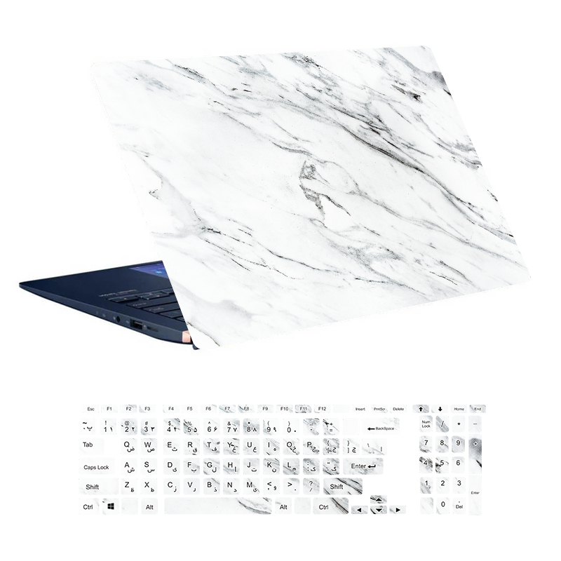 استیکر لپ تاپ توییجین و موییجین طرح Marble کد 28 مناسب برای لپ تاپ 15.6 اینچ به همراه برچسب حروف فارسی کیبورد