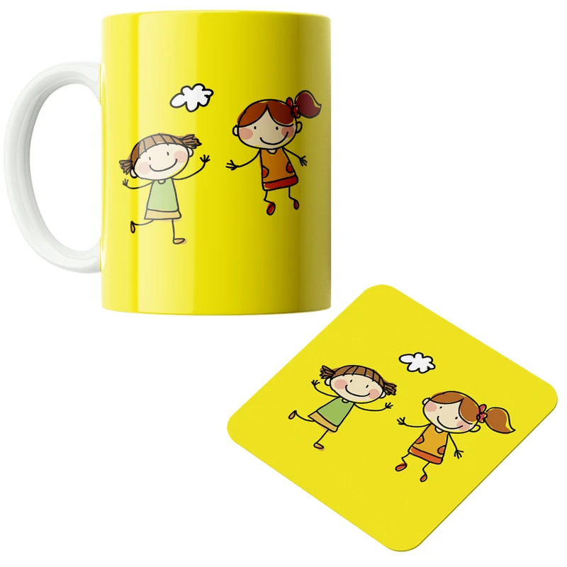 ماگ پاد آفرین طرح دختر بچه های خندان کد DKC368 به همراه زیر لیوانی