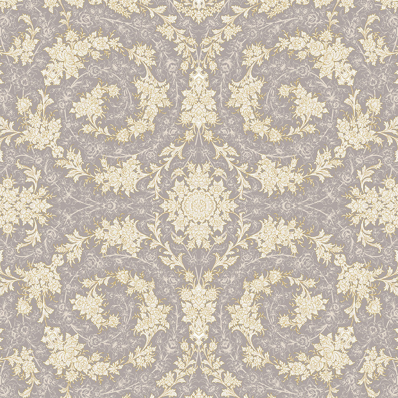 فرش ماشینی 1200 شانه زمینه خاکستری حاشیه طلایی مدل خاطره کویر کاشان طلاکوب 