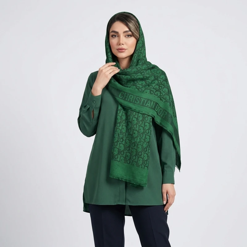 شال الیاف نخی زنانه مدل ژاکارد واکسی با طول و عرض 204*67 سانتی‌متر