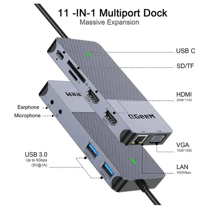 هاب 11‌ پورت USB 3.0 کیوگیم مدل Ac12
