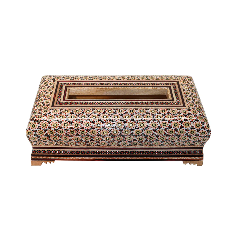 جعبه دستمال کاغذی خاتم کاری صنایع دستی فاخر مدل مدیال کد MQ12wire
