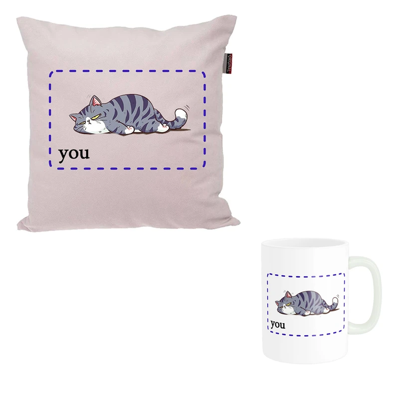 ماگ ناریکو طرح فانتزی مدل ست عاشقانه گربه کیوت کد 010 به همراه کوسن