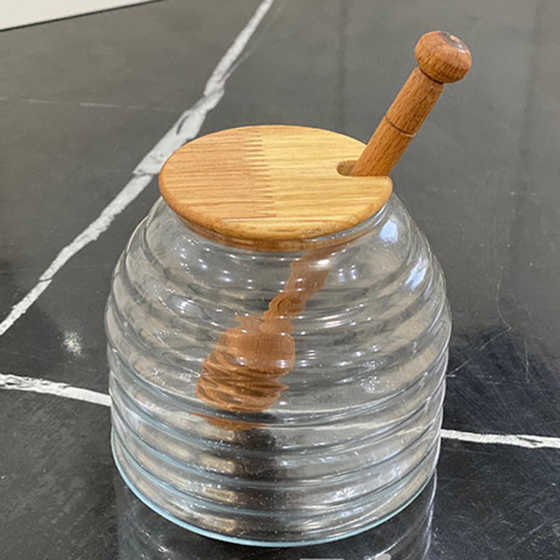 ظرف عسل مدل درب چوبی کد DH72 به همراه قاشق