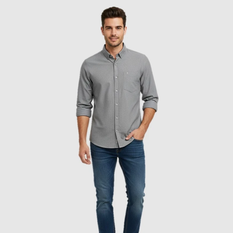 پیراهن آستین بلند یقه برگردان با تنخور معمولی (regular fit) مردانه مدل S1509-10