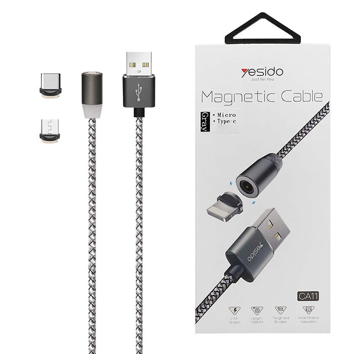 کابل تبدیل مغناطیسی USB به USB-C/microUSB يسيدو مدل CA11 طول 1.1 متر