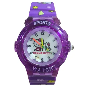ساعت مچی عقربه ای بچگانه مدل چراغدار بند سیلیکونی ضد حساسیت طرح هلو کیتی کد 2 