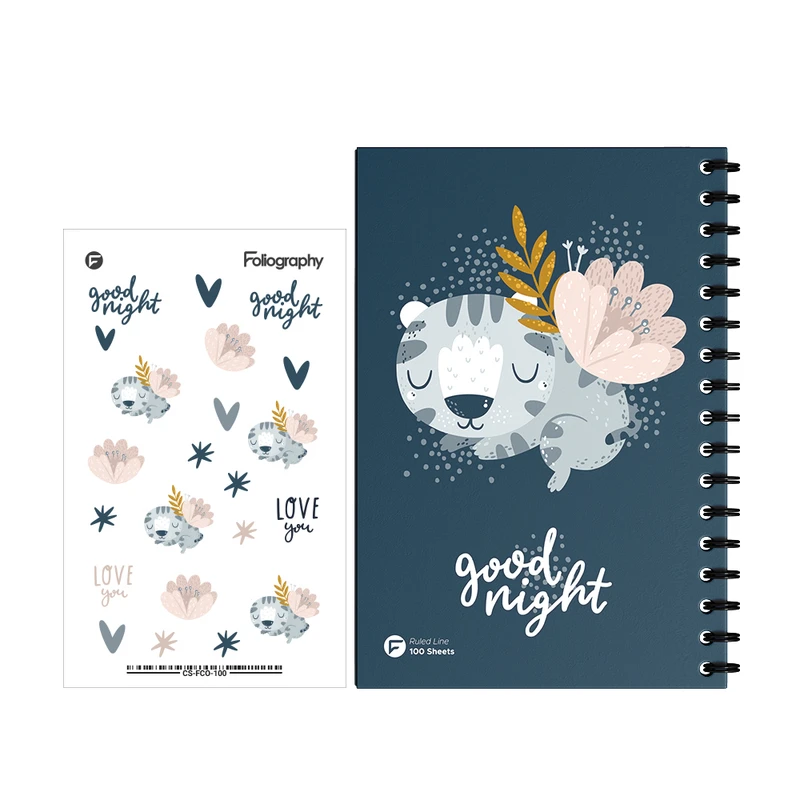 دفتر مشق 100 برگ فولیوگرافی طرح پلنگ به همراه استیکر