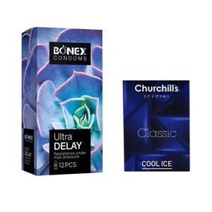 کاندوم بونکس مدل Ultra Delay بسته 12 عددی به همراه کاندوم چرچیلز مدل Cool Ice بسته 3 عددی