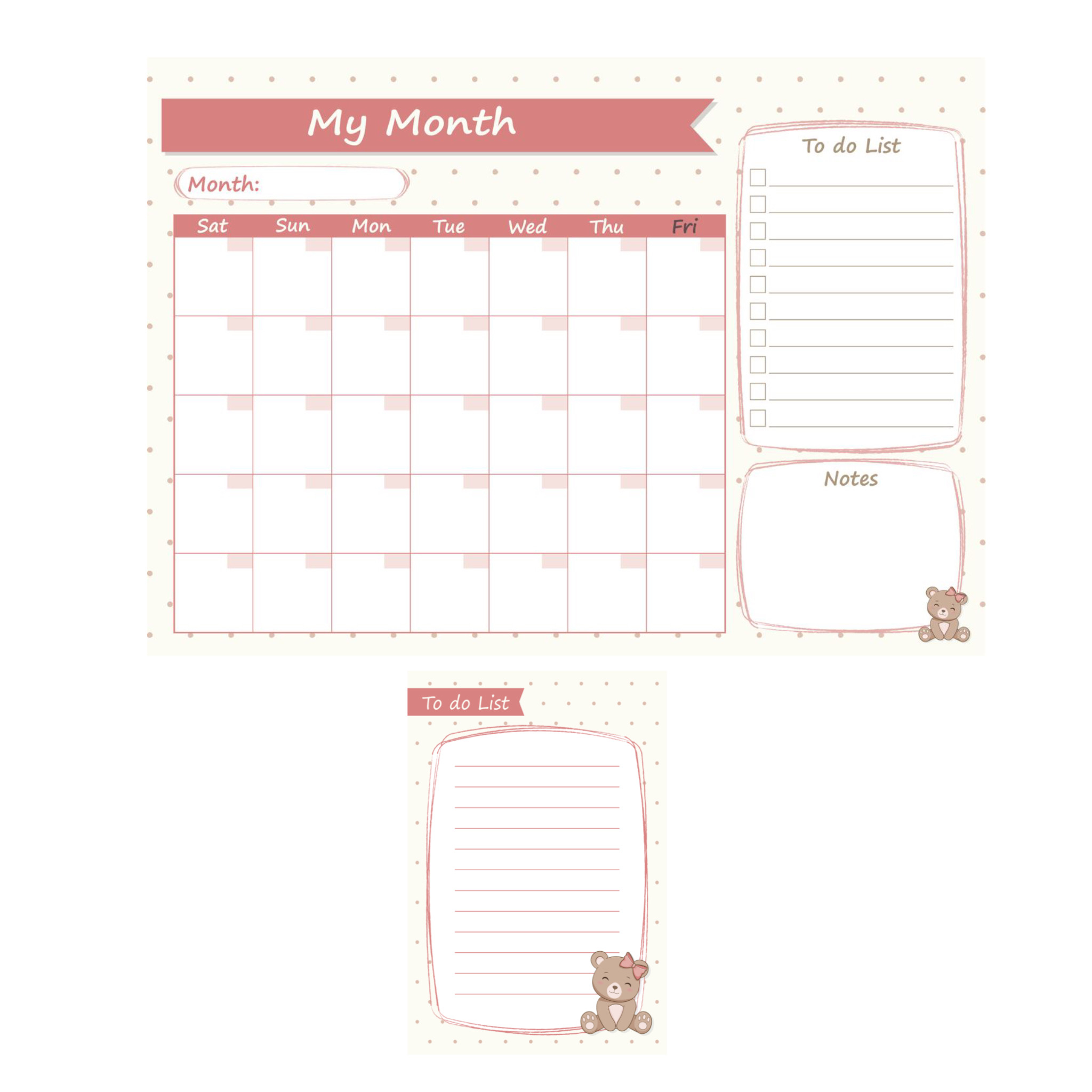 کاغذ یادداشت مدل برنامه ریزی ماهانه و to do list طرح خرس پاپیون دار مجموعه 2 عددی