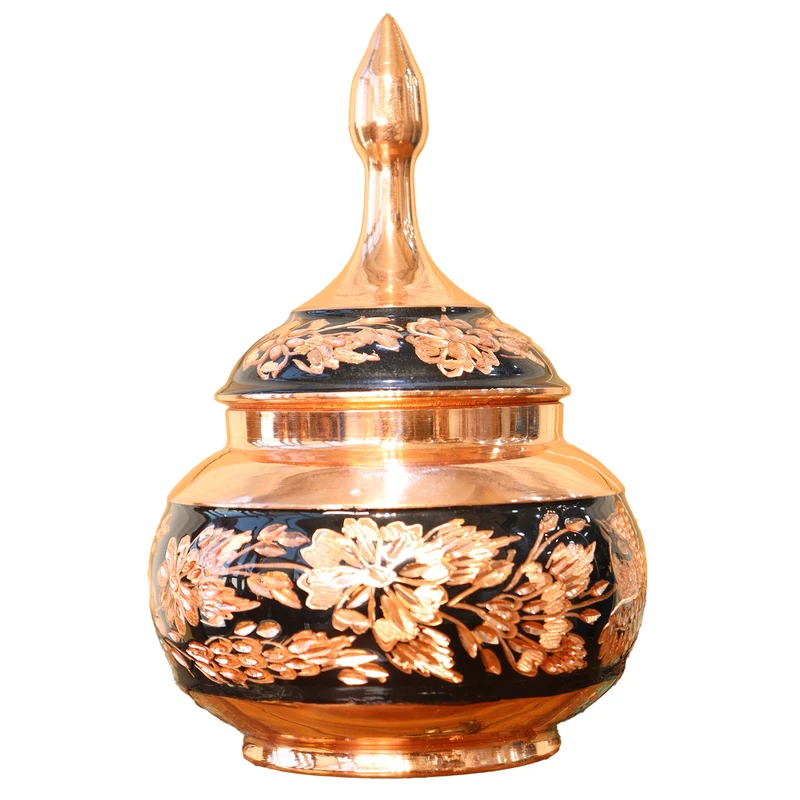 قندان مسی صنایع دستی فاخر مدل نیمه الماس تراش دو الماسه طرح هرمی مینیمال کد Pyramidal15p9half