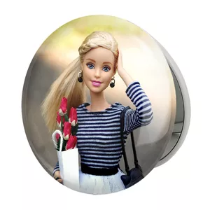 آینه جیبی خندالو طرح عروسک باربی مدل تاشو کد 4516 