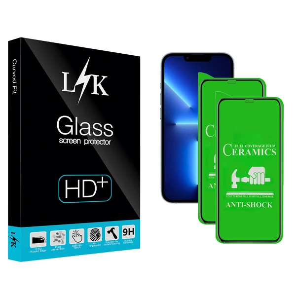 محافظ صفحه نمایش سرامیکی ال کی مدل +HD مناسب برای گوشی موبایل اپل iPhone 13 Pro Max بسته دو عددی