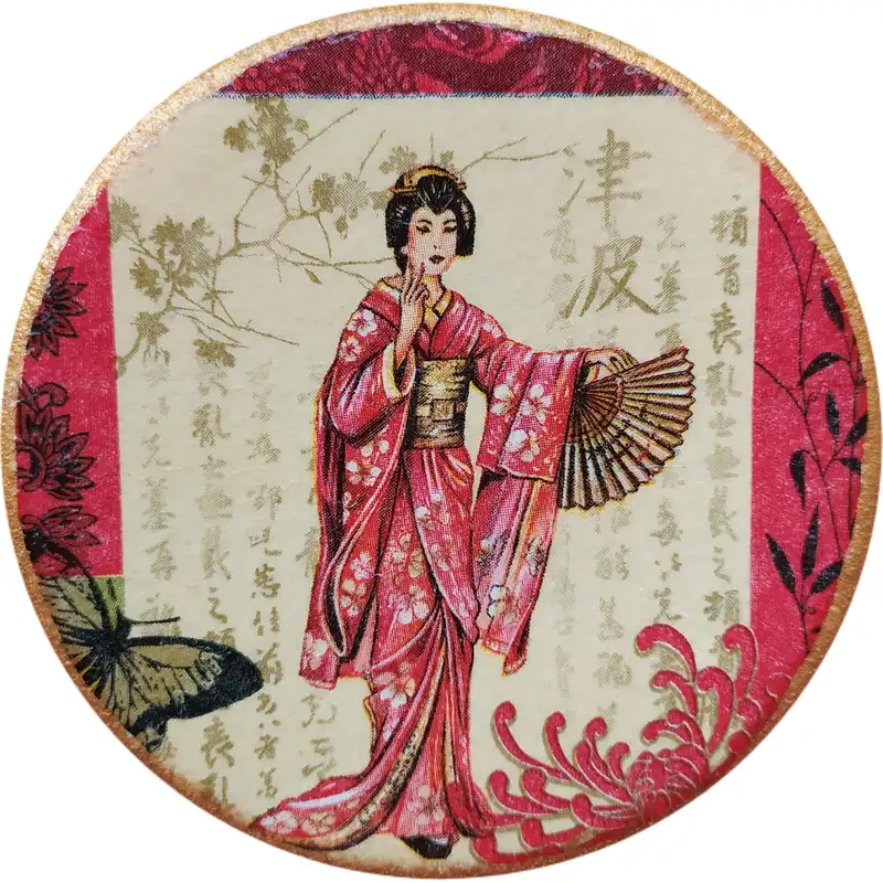 بشقاب دیوارکوب سفالی مدل بانوی ژاپنی مجموعه 2 عددی