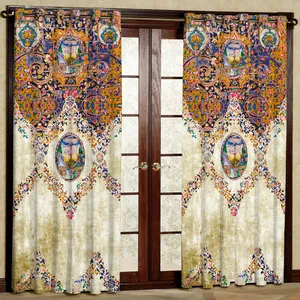 پرده مدل طرح کاشی سنتی روستا هازان پانچی کد 3002 سایز 140x200 سانتی متر