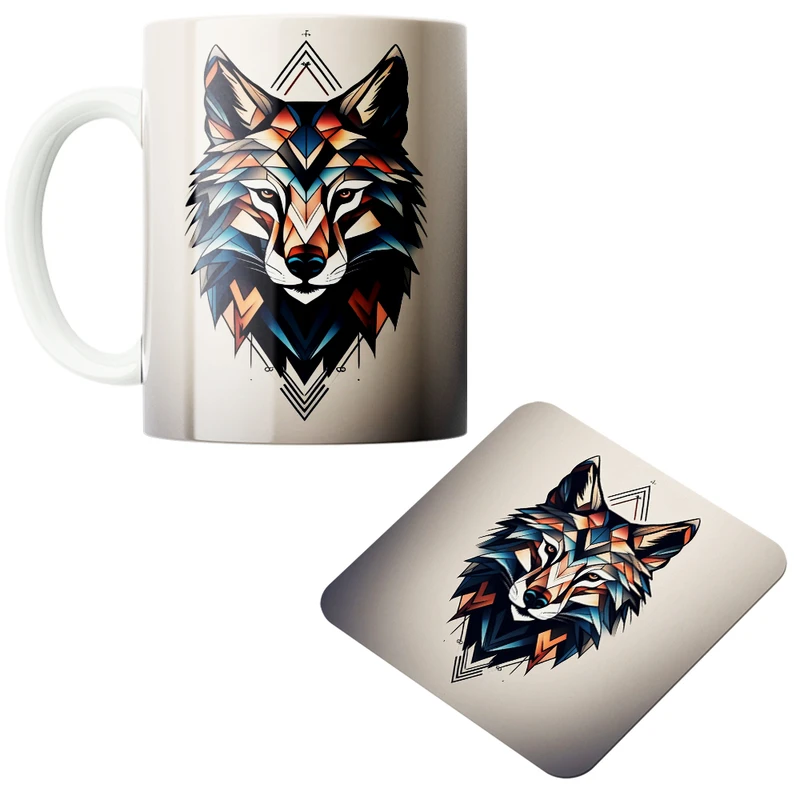 ماگ پاد آفرین مدل گرگ کد z398 به همراه زیر لیوانی