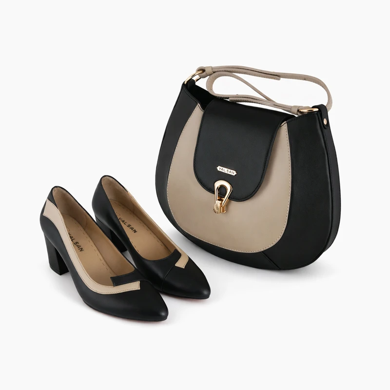 ست کیف و کفش پاشنه‌دار زنانه چرم یلسان مدل آوید کد 959-SELIN-GN