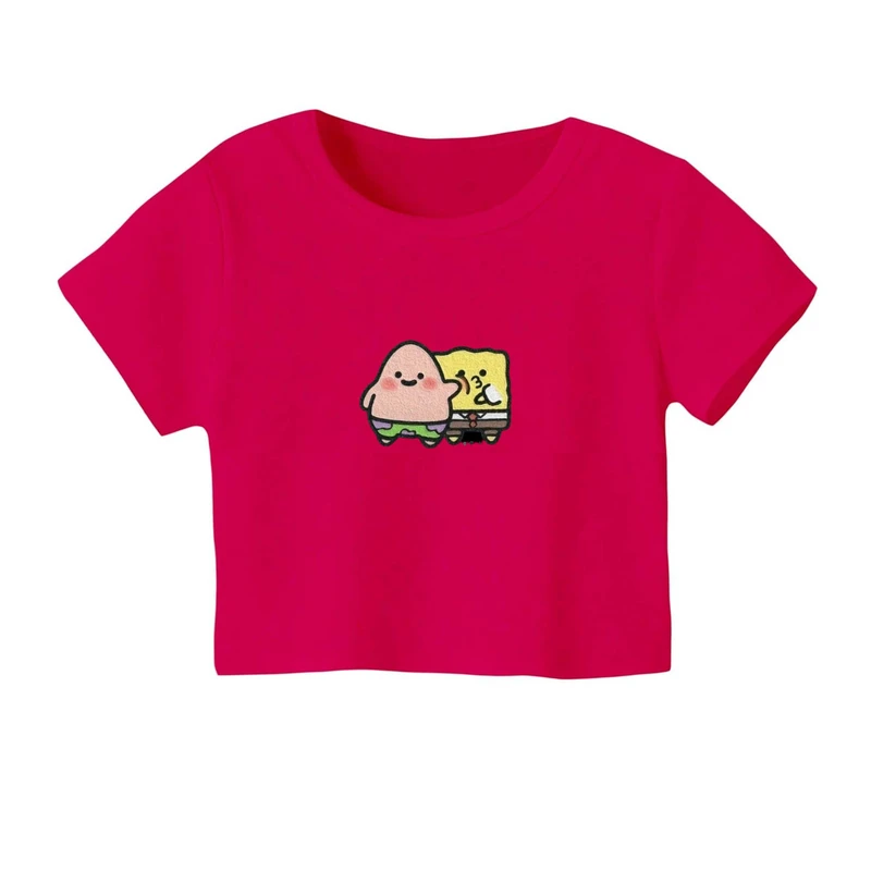 کراپ‌ تی‌شرت آستین کوتاه زنانه مدل باب اسفنجی و پاتریک