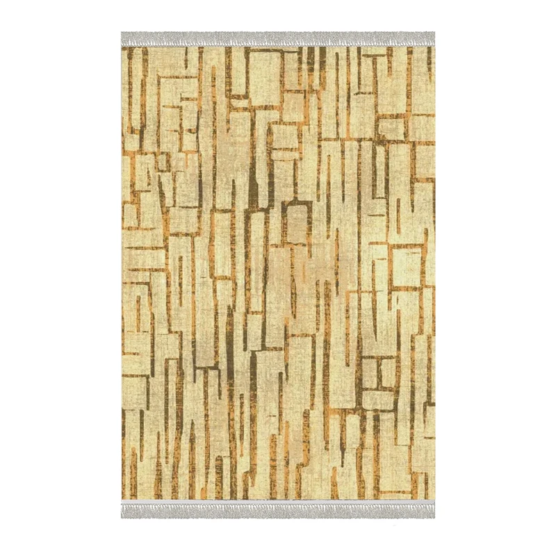 فرش ماشینی 1000 شانه هانوکس زمینه کرم - قهوه‌ای حاشیه کرم مدل مینیمال کد HANM.0021.1