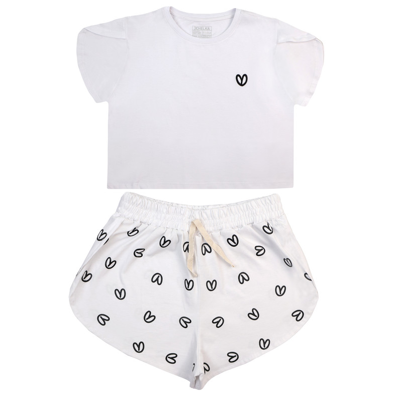 ست تاپ و شلوارک زنانه هلکاپاژ مدل قلب