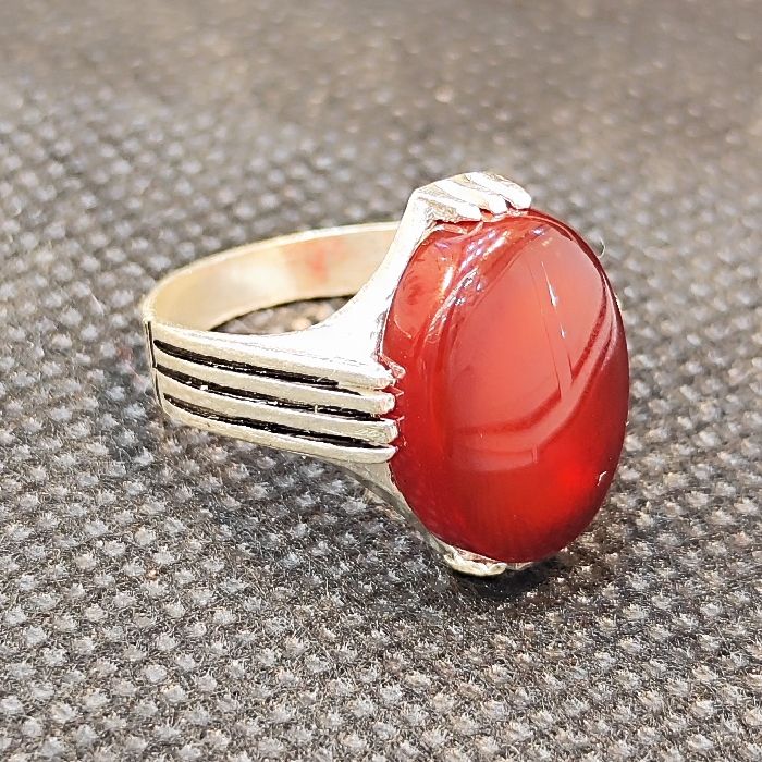 انگشتر نقره مردانه مدل سنگ عقیق رضوی کد 7400 -  - 3