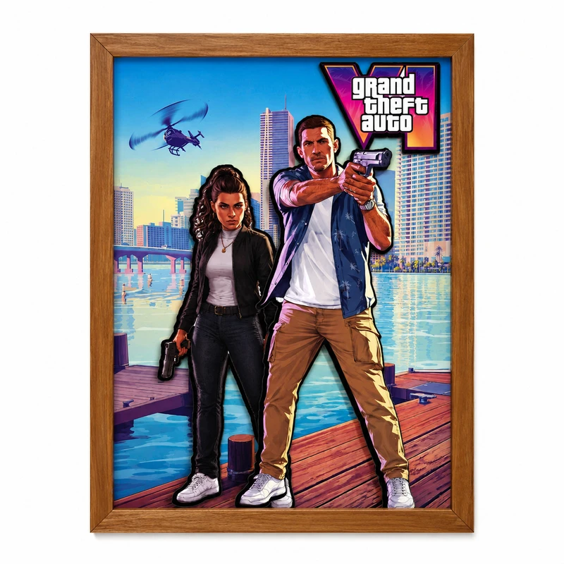 تابلو طرح سه بعدی مدل GTA6 فریم قهوه ای