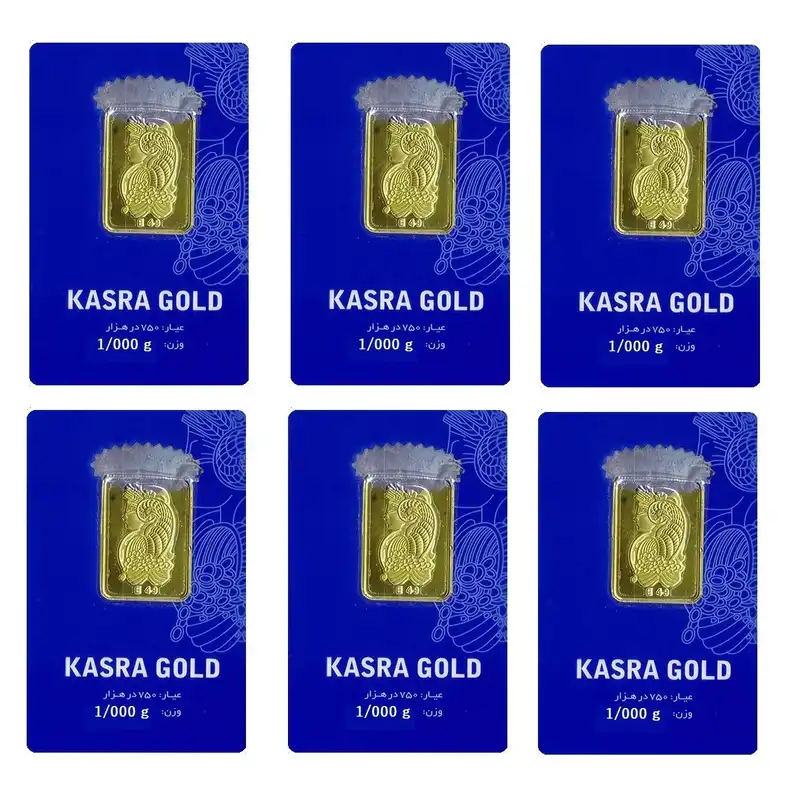 شمش طلا 18 عیار گالری طلای نجفپور مدل K-7.200 بسته شش عددی