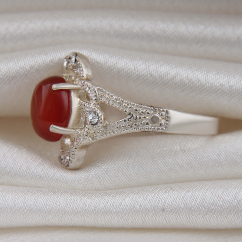 انگشتر نقره زنانه بازرگانی میلادی مدل سنگ عقیق نگین برلیان بدون ریزش کد AW_671