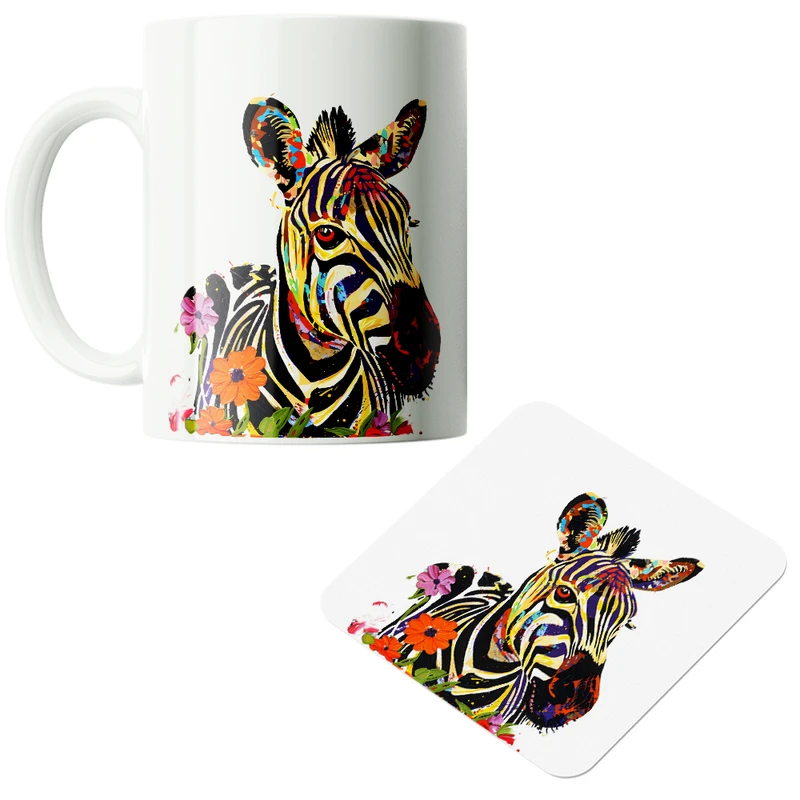 ماگ پاد آفرین مدل گورخر زبرا کد PZ137 به همراه زیرلیوانی