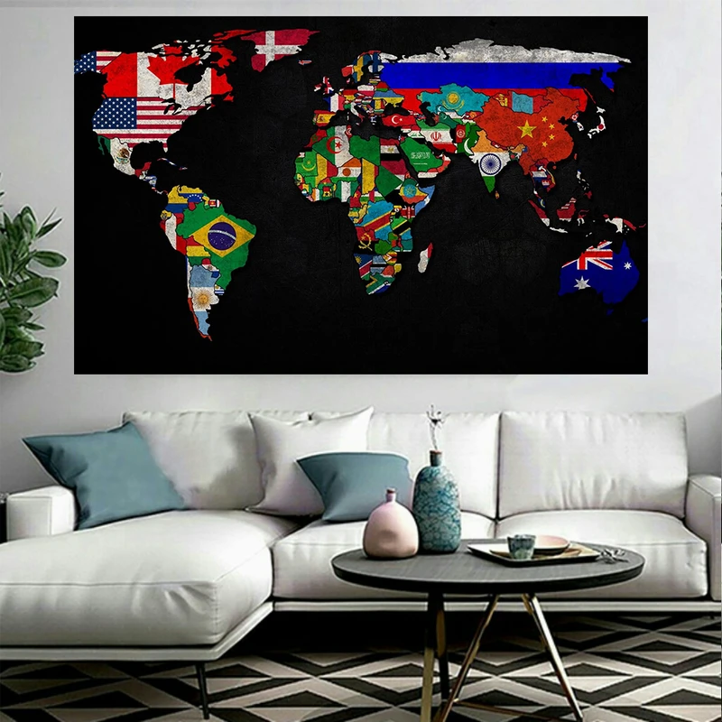 پوستر پارچه ای طرح نقشه جهان مدل تفکیک کشورها کد AR20490