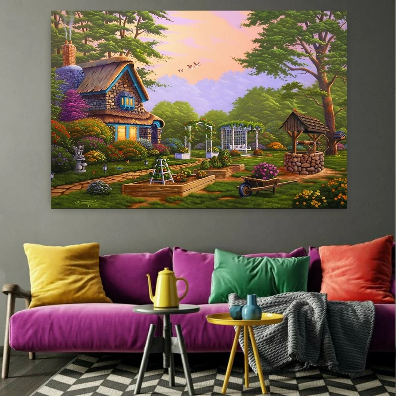 تابلو بوم طرح طبیعت مدل کلبه جنگلی کد FP2890