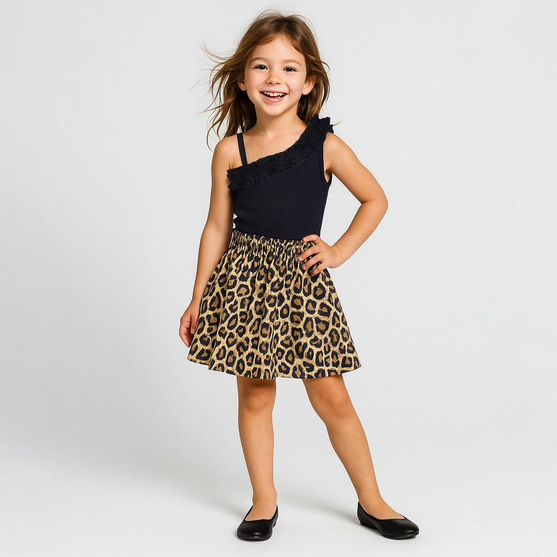 ست تاپ و دامن دخترانه دل آویز مدل T349