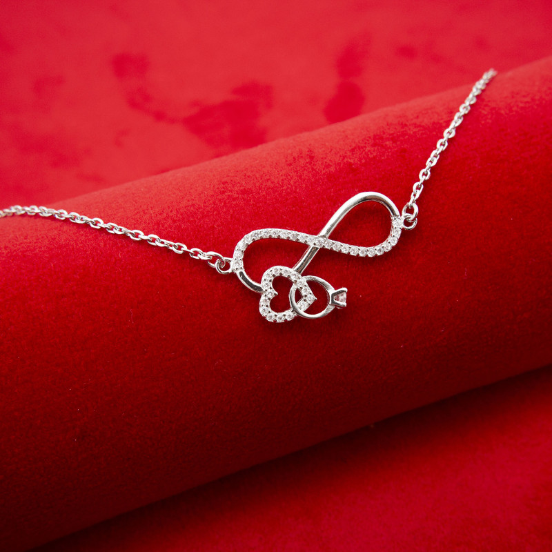 دستبند نقره زنانه مدل قلب و بی نهایت AMT-D057